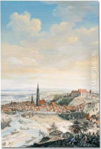 Schloss Traunitz, With The Town Below Oil Painting by Maximilian Von Geer