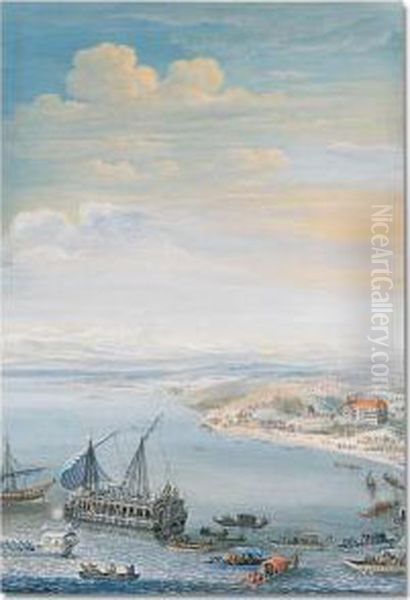 The Starnberger See, With The 'bucintoro' And Schloss Starnberg In The Distance Oil Painting by Maximilian Von Geer