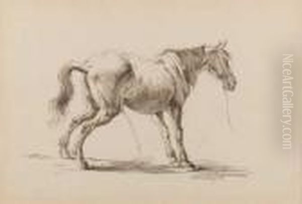 A Standing Horse Urinating Oil Painting by Eugene von Guerard