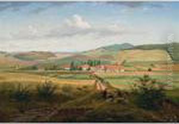 Klostergut Wiebrechtshausen, The Abbey Farm At Wiebrechtshausen, Neardusseldorf Oil Painting by Eugene von Guerard