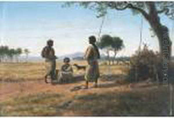 Aboriginal Group Near Geelong Oil Painting by Eugene von Guerard