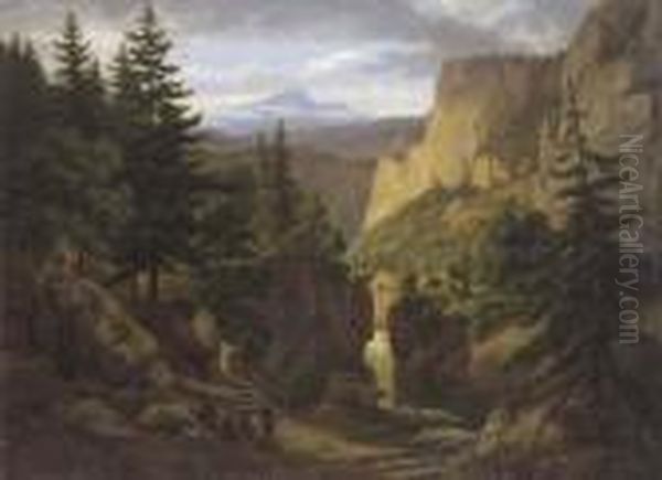 Mountainous Landscape Oil Painting by Eugene von Guerard