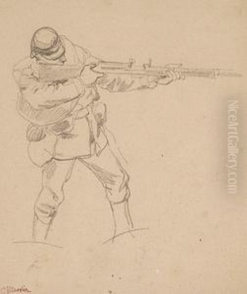 Soldat Mit Angelegtem Gewehr Oil Painting by Carl Von Haberlin