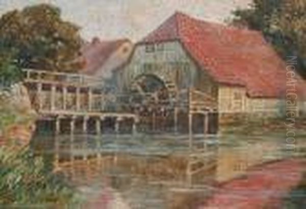 Millstream Oil Painting by Hugo, Freiherr Von Habermann