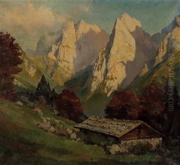 Herbst In Den Tiroler Bergen Oil Painting by Eduard, Freiherr Von Handel-Mazetti