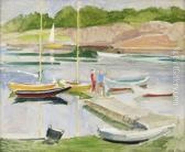 Mennesker Pa Brygge 1948 Oil Painting by Carl Von Hanno