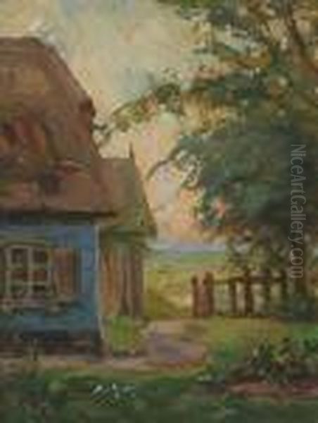 Garten Vor Dem Bauernhaus. Oil Painting by Hans von Hayek