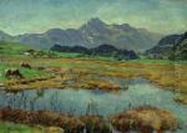 Pasture Landscape In The Alpine Lowlands Oil Painting by Hans von Hayek