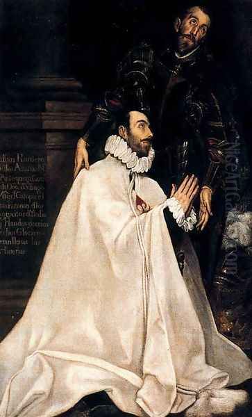 Julian Romero de las Azanas and his Patron Saint 1585-90 Oil Painting by El Greco (Domenikos Theotokopoulos)