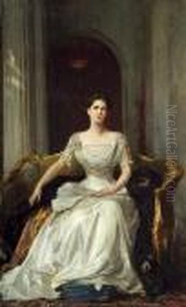 A Portrait Of Mrs. Mabel Brooks Of Kinmount Oil Painting by Sir Hubert von Herkomer