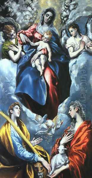 Madonna and Child with St. Martina and St. Agnes, 1597-99 Oil Painting by El Greco (Domenikos Theotokopoulos)