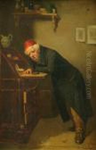 The Miser Oil Painting by Sir Hubert von Herkomer