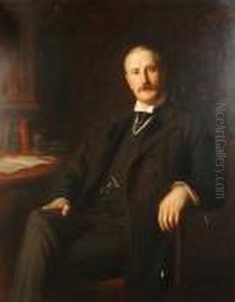 Portrait Of First Baron Waleran, Seated At A Desk Oil Painting by Sir Hubert von Herkomer