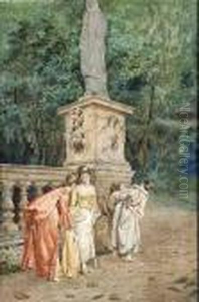 Drei Junge Damen Im Schlosspark. Oil Painting by Sir Hubert von Herkomer