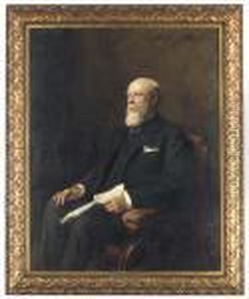 Portrait Of Robert Lewis, Seated, Three-quarter Length Oil Painting by Sir Hubert von Herkomer