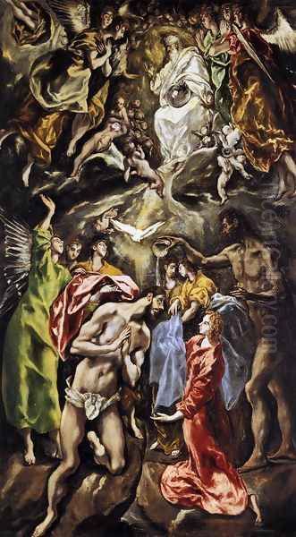 The Baptism of Christ 1608-28 Oil Painting by El Greco (Domenikos Theotokopoulos)