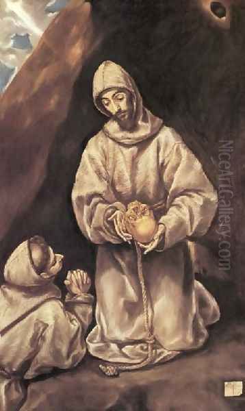 St Francis and Brother Leo Meditating on Death 1600-02 Oil Painting by El Greco (Domenikos Theotokopoulos)