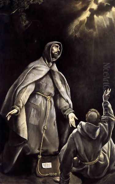 St Francis's Vision of the Flaming Torch 1600-05 Oil Painting by El Greco (Domenikos Theotokopoulos)