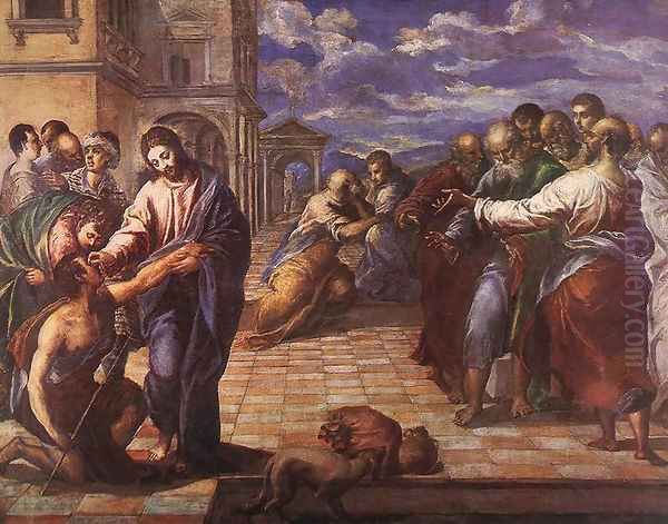 Christ Healing the Blind c. 1567 Oil Painting by El Greco (Domenikos Theotokopoulos)