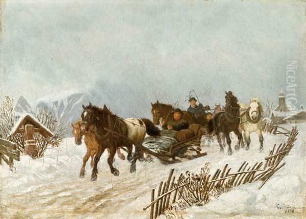 Schlittenfahrt Oil Painting by Theodor von Hormann