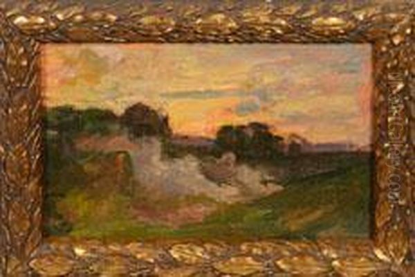 Weite Landschaft Mit Orangerotem Abendhimmel Oil Painting by Theodor von Hormann