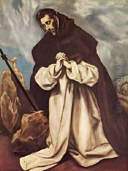 St Dominic in Prayer 1586-90 Oil Painting by El Greco (Domenikos Theotokopoulos)