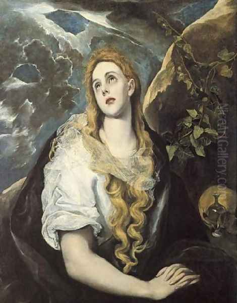 Mary Magdalen in Penitence 1580-85 Oil Painting by El Greco (Domenikos Theotokopoulos)