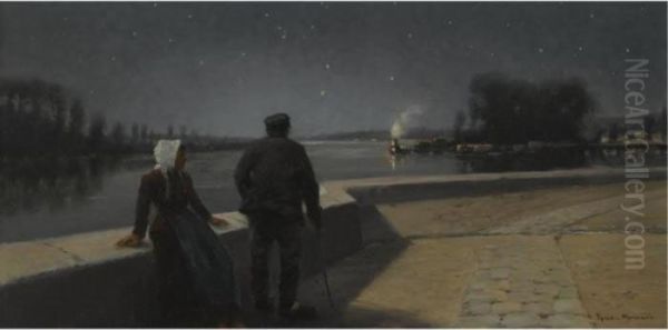 Nacht An Der Seine Bei Samois (the Seine By Night Near Samois) Oil Painting by Theodor von Hormann