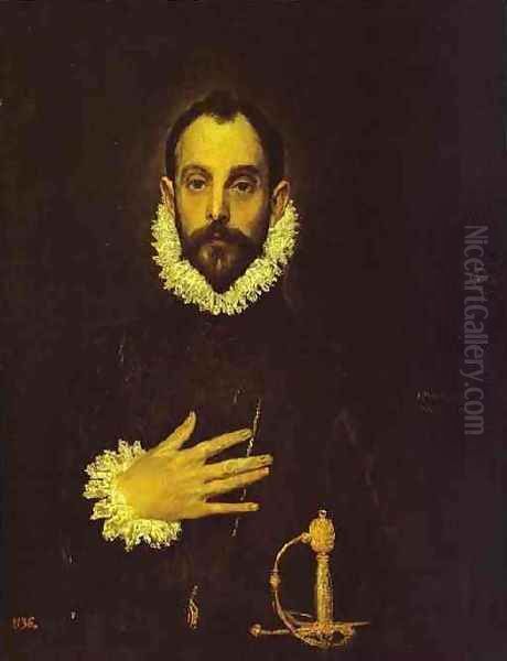 Portrait Of A Nobleman With His Hand On His Chest Oil Painting by El Greco (Domenikos Theotokopoulos)