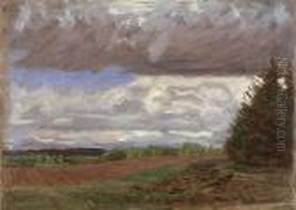 Feld Mit Tannen Rechts Oil Painting by Leopold Karl Walter von Kalckreuth