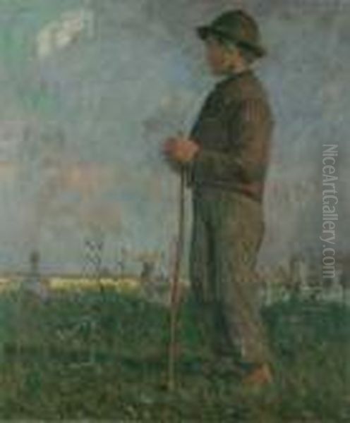 Der Gansejunge. Ol Auf Leinwand.
 H 120; B 100,5 Cm. Verso Und Auf Dem Rahmen Klebezettel Der Grosen 
Berliner Kunstausstellung Von 1897 Mit Dem Namen Des Kunstlers Und Dem 
Bildtitel. Oil Painting by Leopold Karl Walter von Kalckreuth