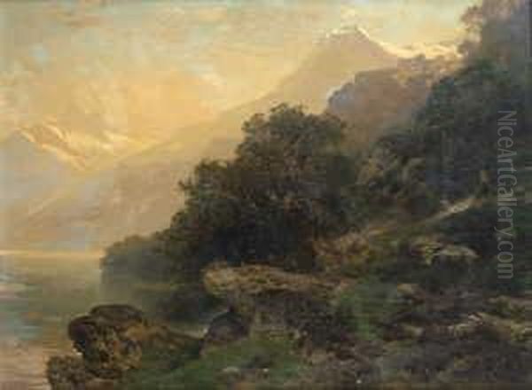 Am Thuner See.

 Signiert Und Datiert Unten Rechts: Kalckreuth 75.

 Ol Auf Leinwand. H 89; B 116 Oil Painting by Stanislas Graf Von Kalckreuth