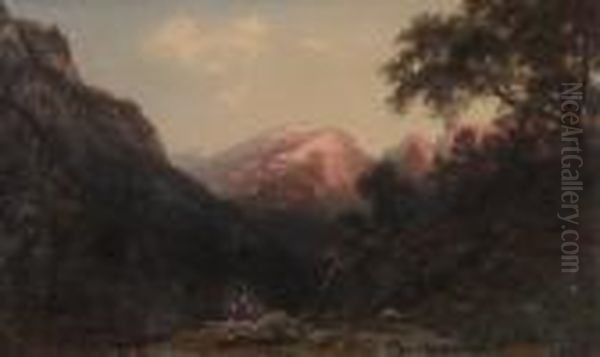 Gebirgslandschaft Im
 Abendlicht. Oil Painting by Stanislas Graf Von Kalckreuth