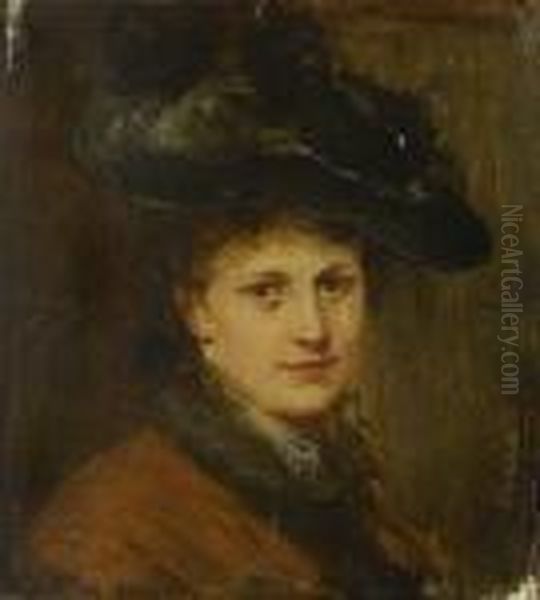 Bildnis Einer Dame Mit
 Federhut. Oil Painting by Friedrich August von Kaulbach