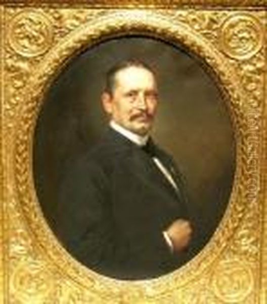 Portrait Eines Herren Im Oval. Rechts Seitlich Signiert F. Kaulbach Oil Painting by Friedrich August von Kaulbach