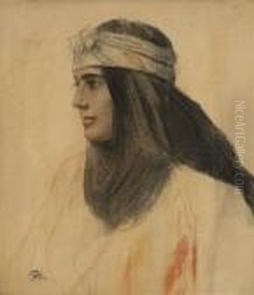 Bildnis Einer Jungen Frau Mit
 Orientalischem Schleier. Oil Painting by Friedrich August von Kaulbach