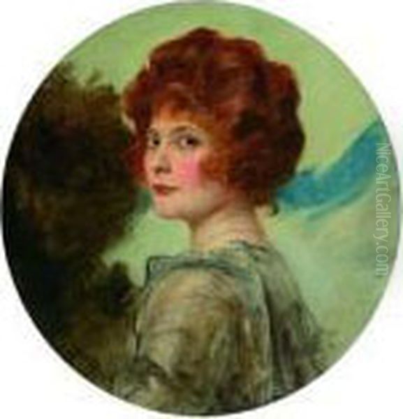 Junge Dame Mit Rotem
 Lockenschopf. Oil Painting by Friedrich August von Kaulbach