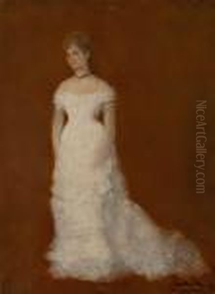 Dame In Weissem Ballkleid Oil Painting by Albert von Keller