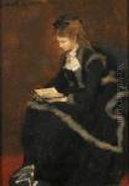 Sitzende Frau Beim Lesen Oil Painting by Albert von Keller