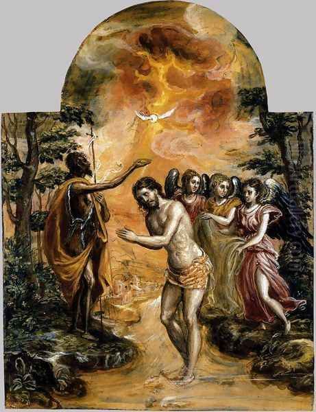 Baptism of Christ 1568 Oil Painting by El Greco (Domenikos Theotokopoulos)