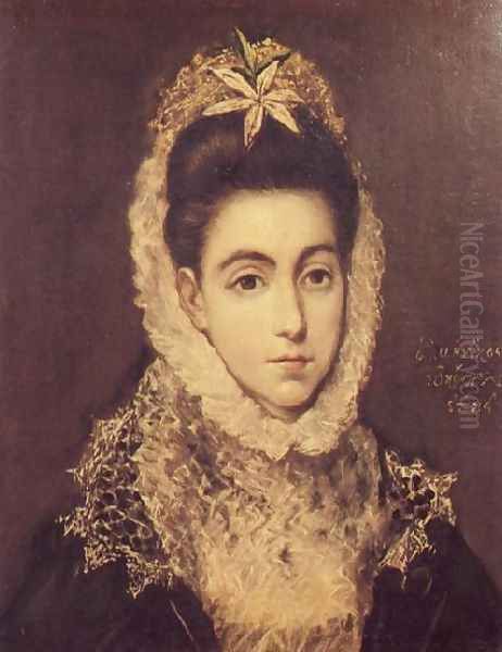 Lady With A Flower In Her Hair Oil Painting by El Greco (Domenikos Theotokopoulos)