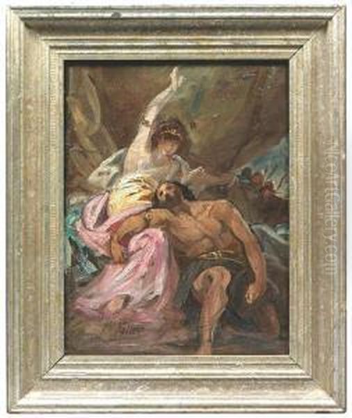 Samson And Dalila. Oil/canvas, Signed Oil Painting by Friedrich von Keller