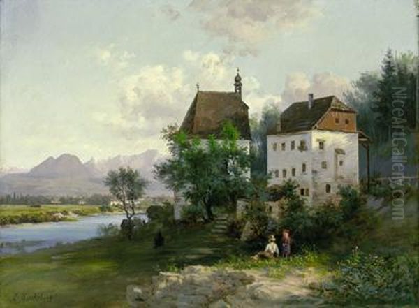 Fluslandschaft Mit Figuraler Staffage Oil Painting by Ernestine Von Kirchsberg