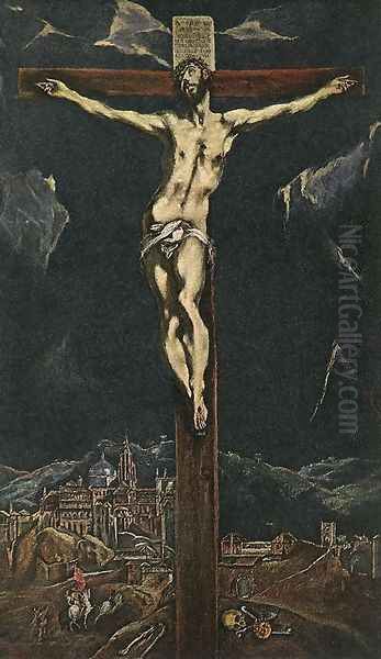 Christ in Agony on the Cross 1600s Oil Painting by El Greco (Domenikos Theotokopoulos)