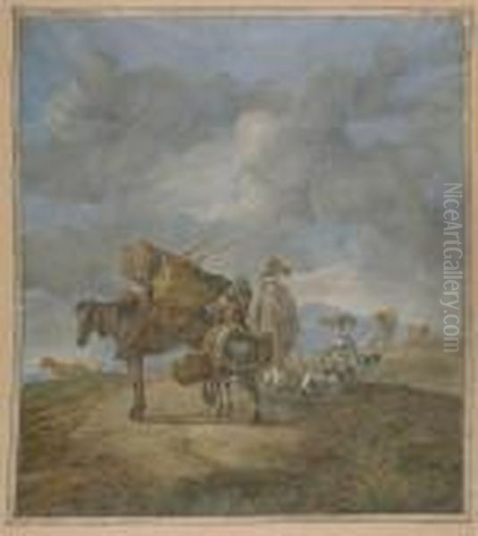 Hirte Mit Lastentieren Im Bergigen Weideland. Oil Painting by Wilhelm Alexander W. Von Kobell