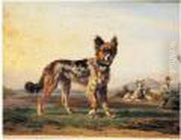 Chien De Berger Pres D'un Troupeau Oil Painting by Wilhelm Alexander W. Von Kobell