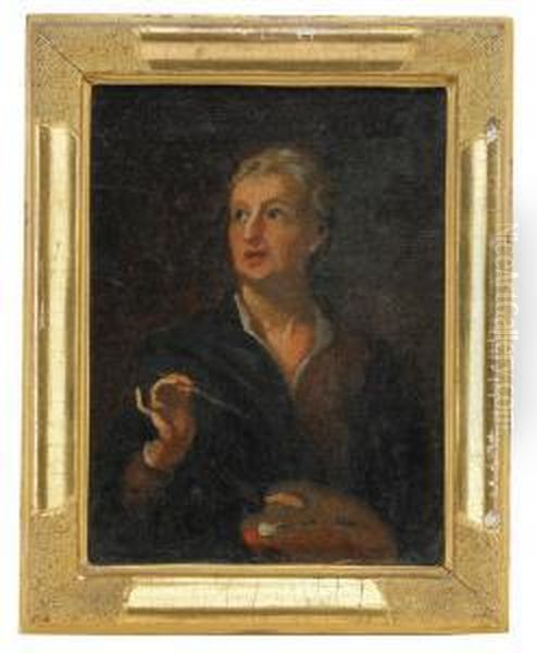 Portratt Av Konstnaren Johan Philip Lemke Med Malarattribut - Midjebild Oil Painting by David von Krafft