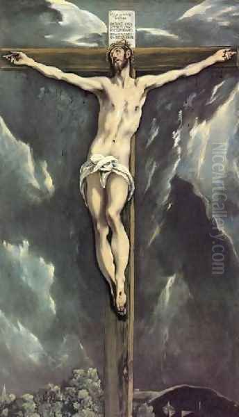 Christ On The Cross With Landscapes Oil Painting by El Greco (Domenikos Theotokopoulos)