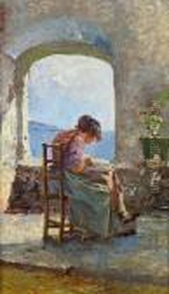 Frau Am Fenster Oil Painting by Leo Von Littrow