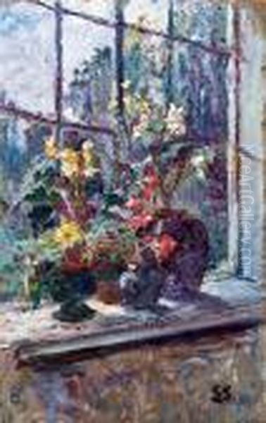 Blumen Am Fenster Oil Painting by Leo Von Littrow